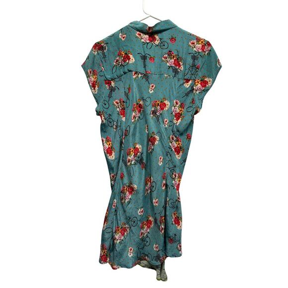 Benares Floral Bicycle Print V-Neck Tunic Dress XL - Picture 6 of 10